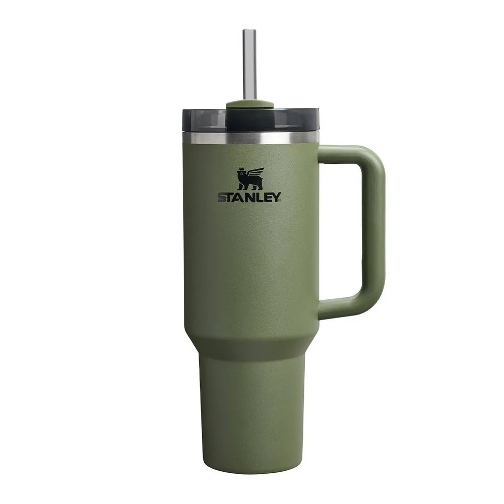 Термокружка Stanley Quencher H2.O FlowState 1,18 л из переработанной стали, с трубочкой и ручкой, Dried Pine зелёная