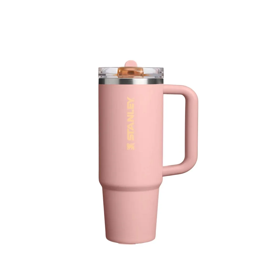 Термокружка Stanley Quencher ProTour Flip Straw 0,89 л, герметичная, мундштук и прорезиненная ручка, Peach Rose розовая