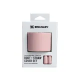 Набор силиконовых аксессуаров для Stanley Quencher 0,6 л / 0,89 л: накладка на дно и 2 колпачка для трубочки, розовый Pink Dust — фото 1
