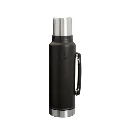 Термос Stanley Legendary Classic 1,4 л стальной вакуумный, со складной ручкой, проточной пробкой и крышкой-кружкой, Black 2.0 чёрный