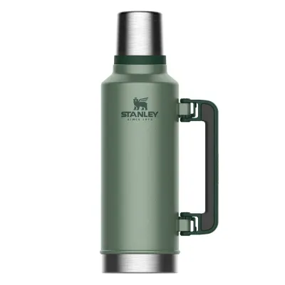 Термос Stanley Legendary Classic 1,9 л стальной вакуумный, со складной ручкой, проточной пробкой и крышкой-кружкой, зелёный