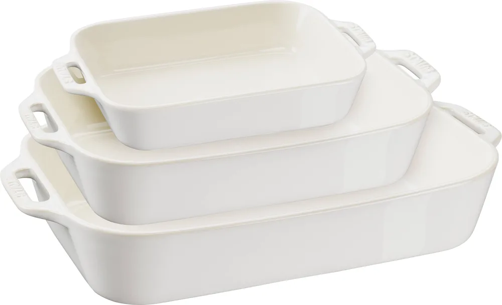 Набор из 3 прямоугольных керамических блюд Staub Cooking 1,1 л, 2,4 л, 4,5 л, белые