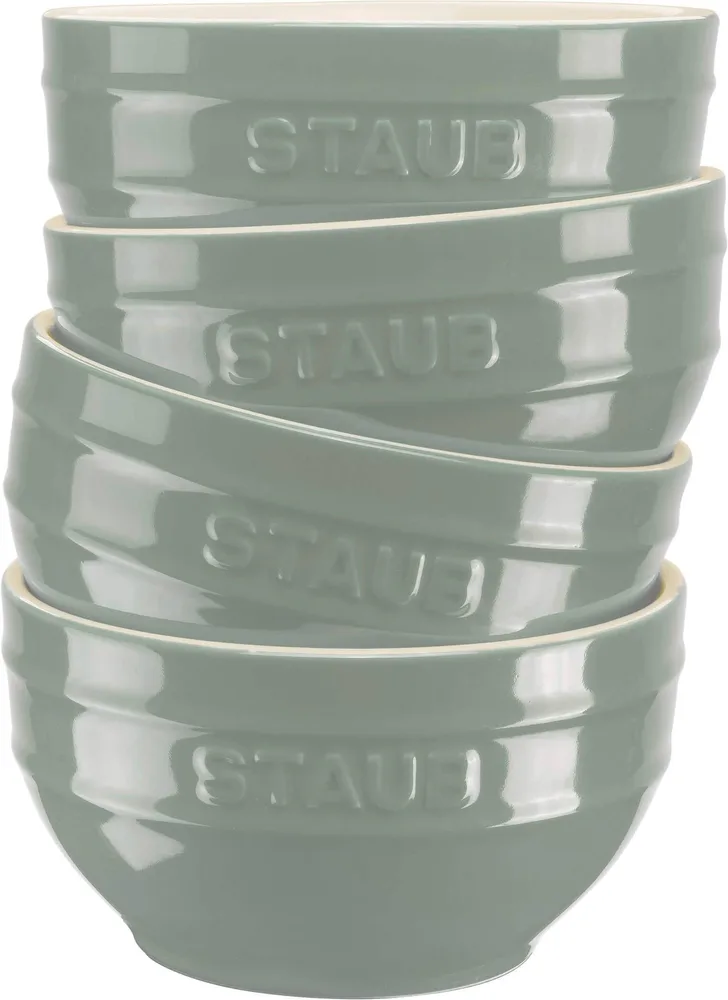 Миски керамические Staub Serving 12 см, 400 мл, набор 4 шт, эвкалиптовые