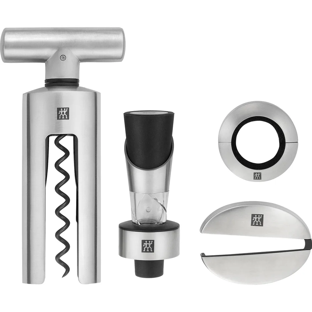 Набор для вина Zwilling Sommelier из четырёх предметов: штопор, пробка с носиком, нож для фольги, кольцо от капель