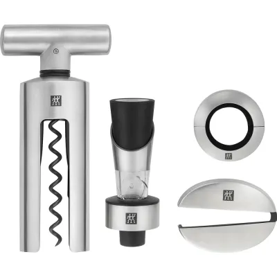 Набор для вина Zwilling Sommelier из четырёх предметов: штопор, пробка с носиком, нож для фольги, кольцо от капель
