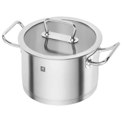 Высокая кастрюля Zwilling Pro 20 см 3,5 л со стеклянной крышкой, нержавеющая сталь, для индукции, серебристая