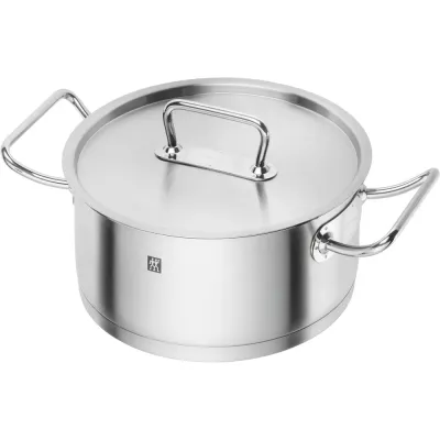 Низкая кастрюля Zwilling Pro S 24 см 4,3 л с крышкой, нержавеющая сталь, для индукции и духовки, серебристая