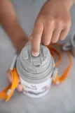 Термокружка детская Zwilling Thermo Dinos 380 мл, нержавеющая сталь 18/10, с ремешком, белая с серым и оранжевым — фото 2