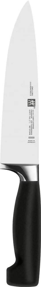 Нож поварской Zwilling Four Star 18 см, кованый, чёрная рукоять, 55–58 HRC