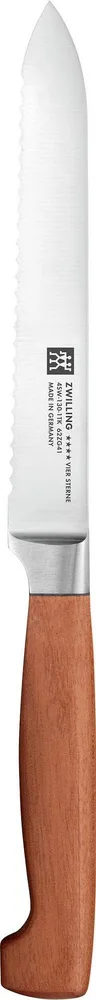 Нож универсальный зубчатый Zwilling Four Star Wood 13 см, рукоять из дерева, 55–58 HRC