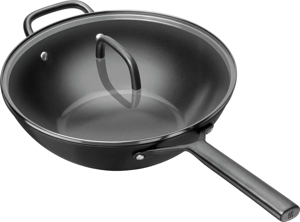 Вок Zwilling Milano с крышкой 30 см, керамическое антипригарное покрытие, чёрный