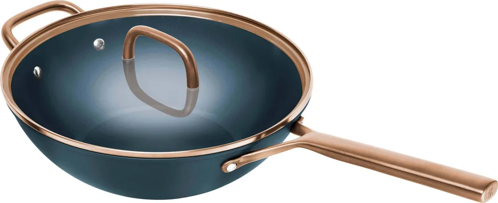 Вок Zwilling Milano с крышкой 30 см, керамическое антипригарное покрытие, синий