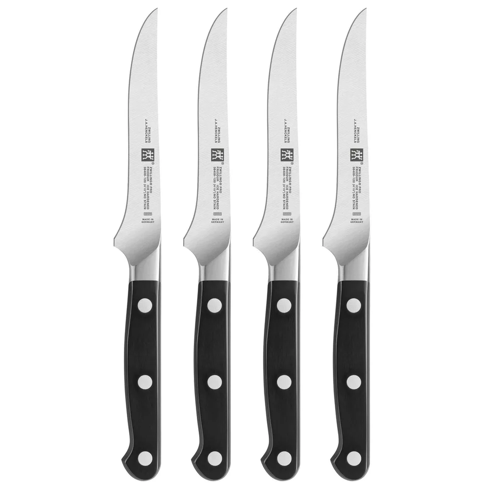Ножи для стейка Zwilling Pro 12 см, набор 4 шт, сталь FRIODUR, технология SIGMAFORGE, рукоять из ABS-пластика, серебристый с чёрным
