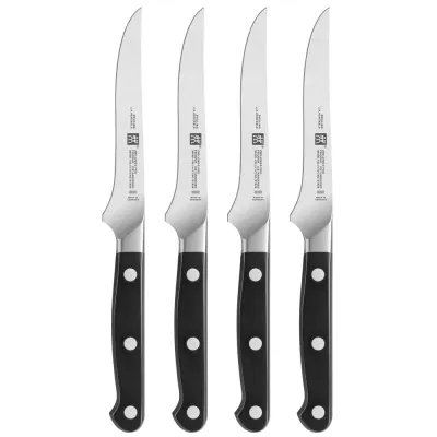 Ножи для стейка Zwilling Pro 12 см, набор 4 шт, сталь FRIODUR, технология SIGMAFORGE, рукоять из ABS-пластика, серебристый с чёрным