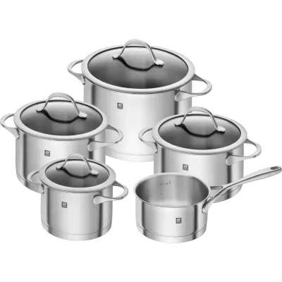 Набор посуды Zwilling Essence, 5 кастрюль из нержавеющей стали со стеклянными крышками, для индукции