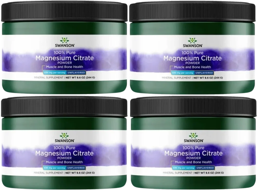 Цитрат магния в порошке Swanson Magnesium Citrate Powder, 4 упаковки по 244 г