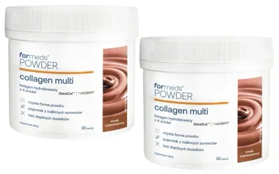 Коллаген ForMeds Powder Collagen Multi, 4 источника коллагена, вкус шоколада, 2 упаковки по 30 порций