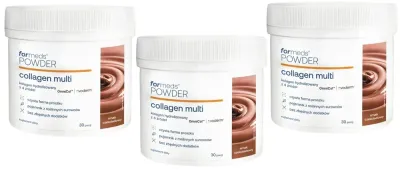 Коллаген ForMeds Powder Collagen Multi, 4 источника коллагена, вкус шоколада, 3 упаковки по 30 порций