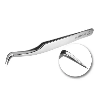 Пинцет для наращивания ресниц Platinum Strong Mini, скошенный