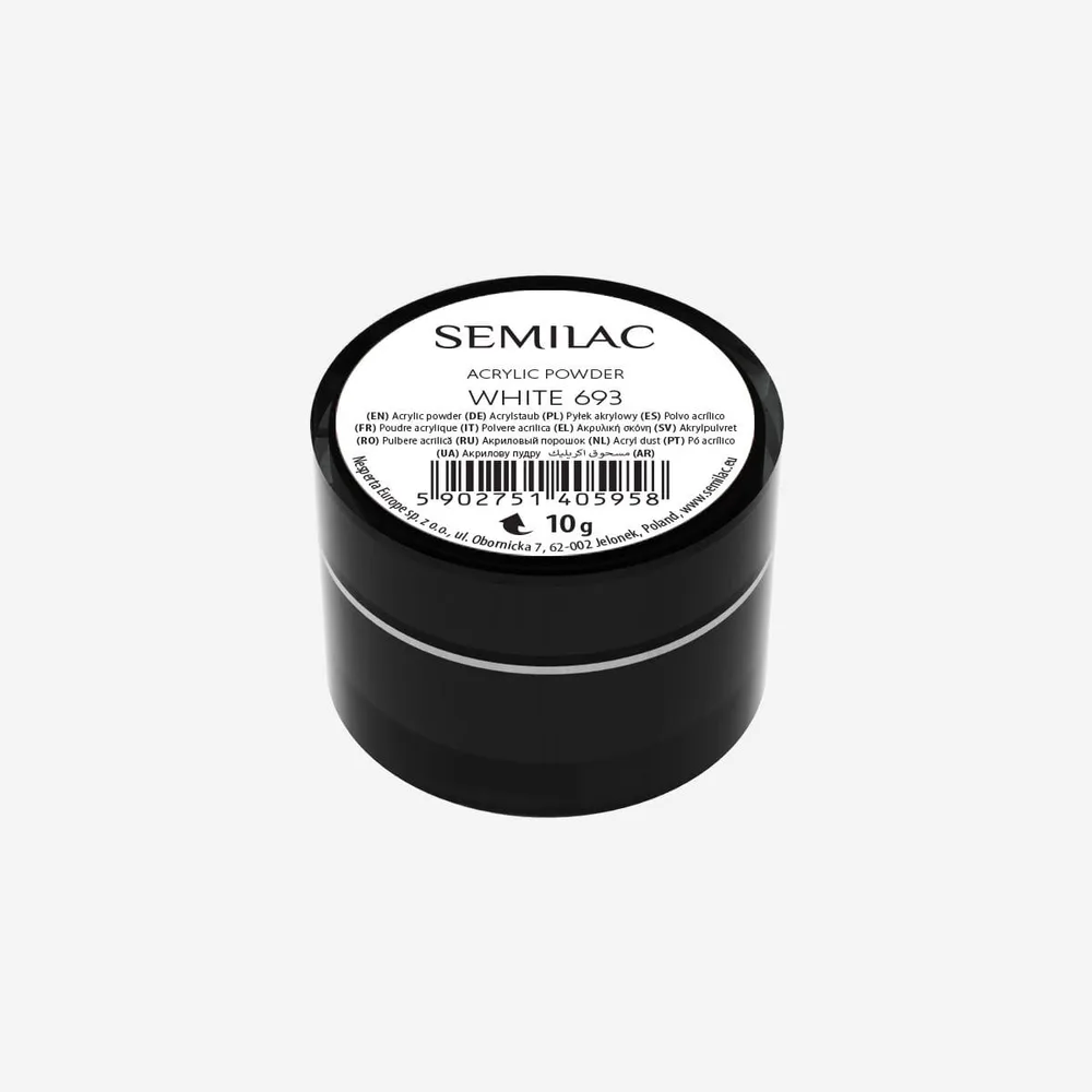 Акриловая пудра для ногтей Semilac Acrylic Powder, для моделирования, оттенок 693 White, 10 г
