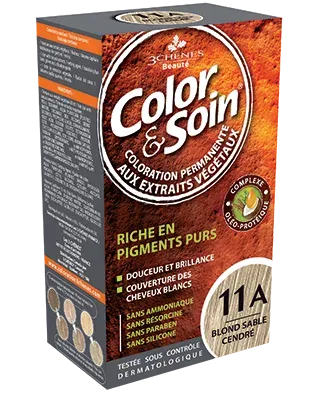 Стойкая краска для волос Color & Soin, закрашивает 100% седины, 135 мл, оттенок 11A