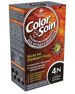 Стойкая краска для волос Color & Soin, закрашивает 100% седины, 135 мл, оттенок 4N