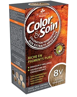 Стойкая краска для волос Color & Soin, закрашивает 100% седины, 135 мл, оттенок 8V