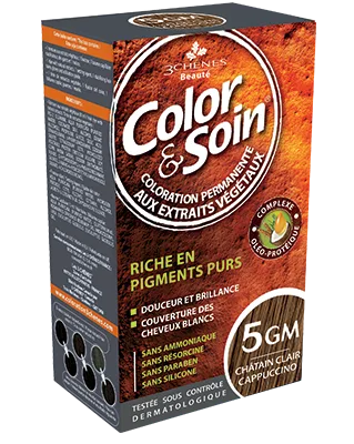 Стойкая краска для волос Color & Soin, закрашивает 100% седины, 135 мл, оттенок 5GM