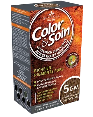 Стойкая краска для волос Color & Soin, закрашивает 100% седины, 135 мл, оттенок 5GM