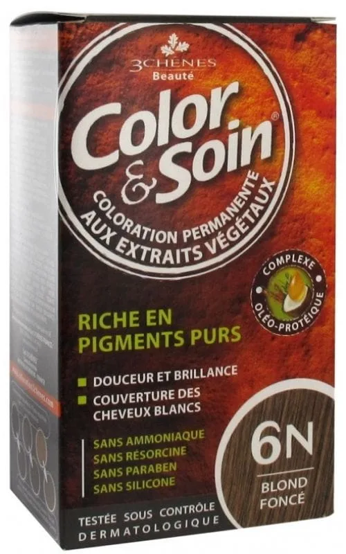 Стойкая краска для волос Color & Soin, закрашивает 100% седины, 135 мл, оттенок 6N
