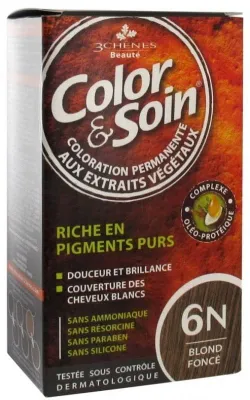 Стойкая краска для волос Color & Soin, закрашивает 100% седины, 135 мл, оттенок 6N
