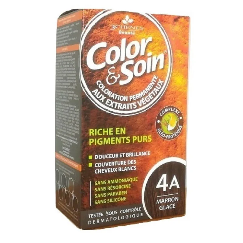 Стойкая краска для волос Color & Soin, закрашивает 100% седины, оттенок 4A