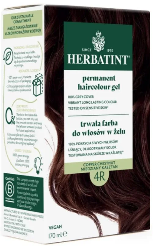 Стойкая краска для волос Herbatint, оттенок 4R, 170 мл