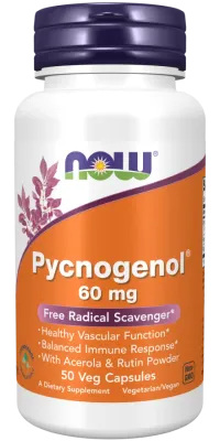 Экстракт коры сосны NOW Foods Pycnogenol, 60 мг, с ацеролой и рутином, 50 капсул