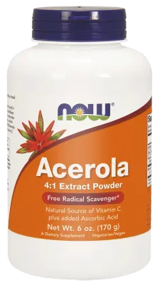 Ацерола в порошке NOW Foods Acerola, натуральный витамин C, 170 г