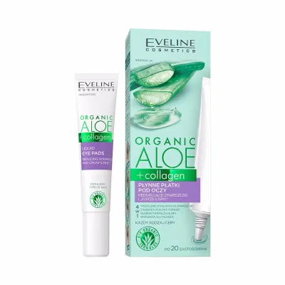 Жидкие патчи для кожи вокруг глаз Eveline Cosmetics Organic Aloe + Collagen против морщин, для зрелой кожи, 20 мл