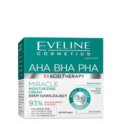 Крем для лица Eveline Cosmetics 3xAcid Therapy увлажняющий, с кислотами AHA, BHA и PHA, для жирной кожи, 50 мл