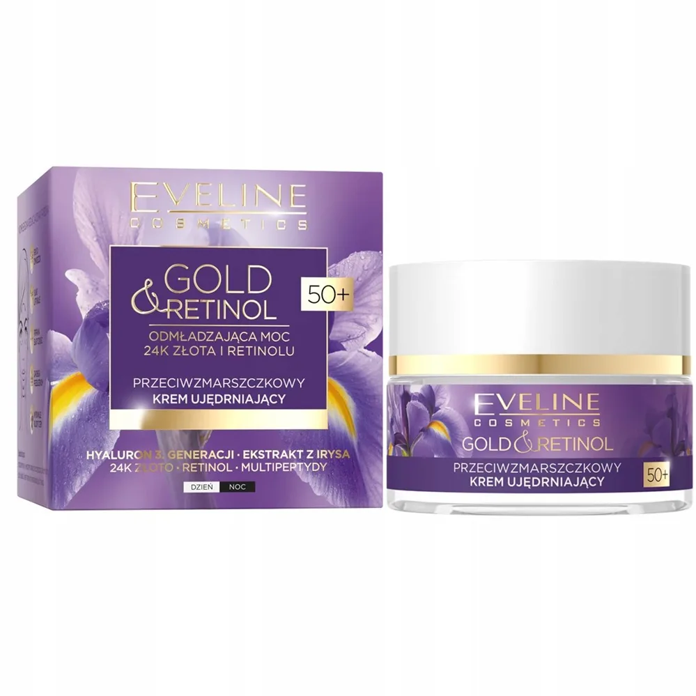 Крем для лица Eveline Cosmetics Gold & Retinol 50+ против морщин, укрепляющий, для зрелой кожи, 50 мл