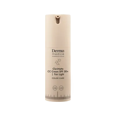 CC-крем Dermomedica ClariMatte CC Cream, матирующий, SPF 50, оттенок ClariMatte CC Cream SPF 50+ | Fair Light Matujący, koloryzujący krem korygujący z wysoką ochroną UVA/UVB w kolorze Fair