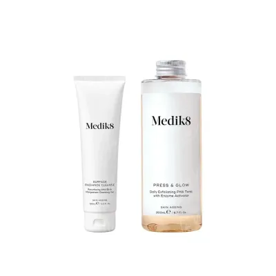 Набор для лица Medik8 Surface Radiance Cleanse + Press & Glow Refill, гель для умывания и тоник