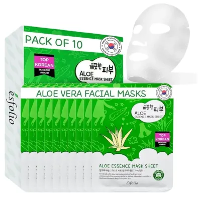 Тканевая маска для лица Esfolio Pure Skin Aloe Essence Mask с алоэ, для чувствительной кожи, 10 шт