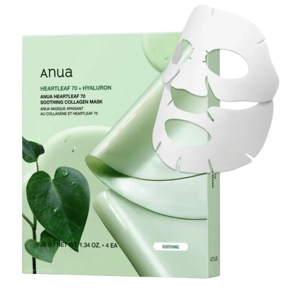Тканевая маска для лица Anua Heartleaf 70 Soothing Collagen Mask успокаивающая, с коллагеном, 4 шт