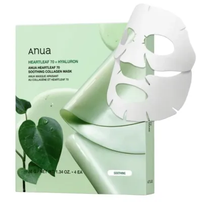 Тканевая маска для лица Anua Heartleaf 70 Soothing Collagen Mask успокаивающая, с коллагеном, 4 шт