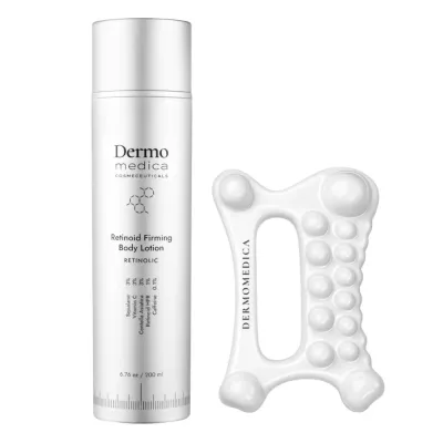 Набор Dermomedica Retinoid Firming Body Ritual, укрепляющий лосьон и массажёр Gua Sha