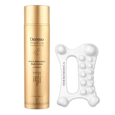 Набор Dermomedica Active Antioxidant Body Ritual, лосьон для тела и массажёр Gua Sha