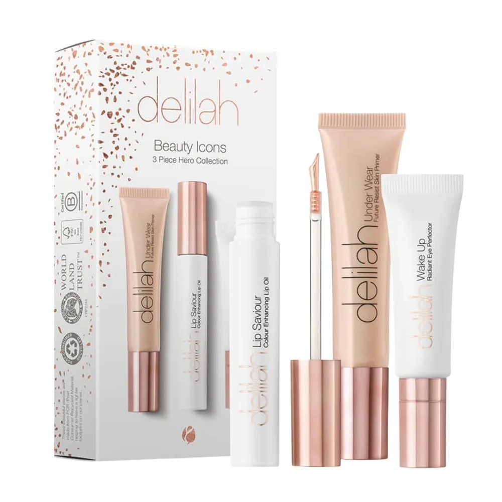 Набор для макияжа Delilah Beauty Icons: база под макияж, база для век и масло для губ