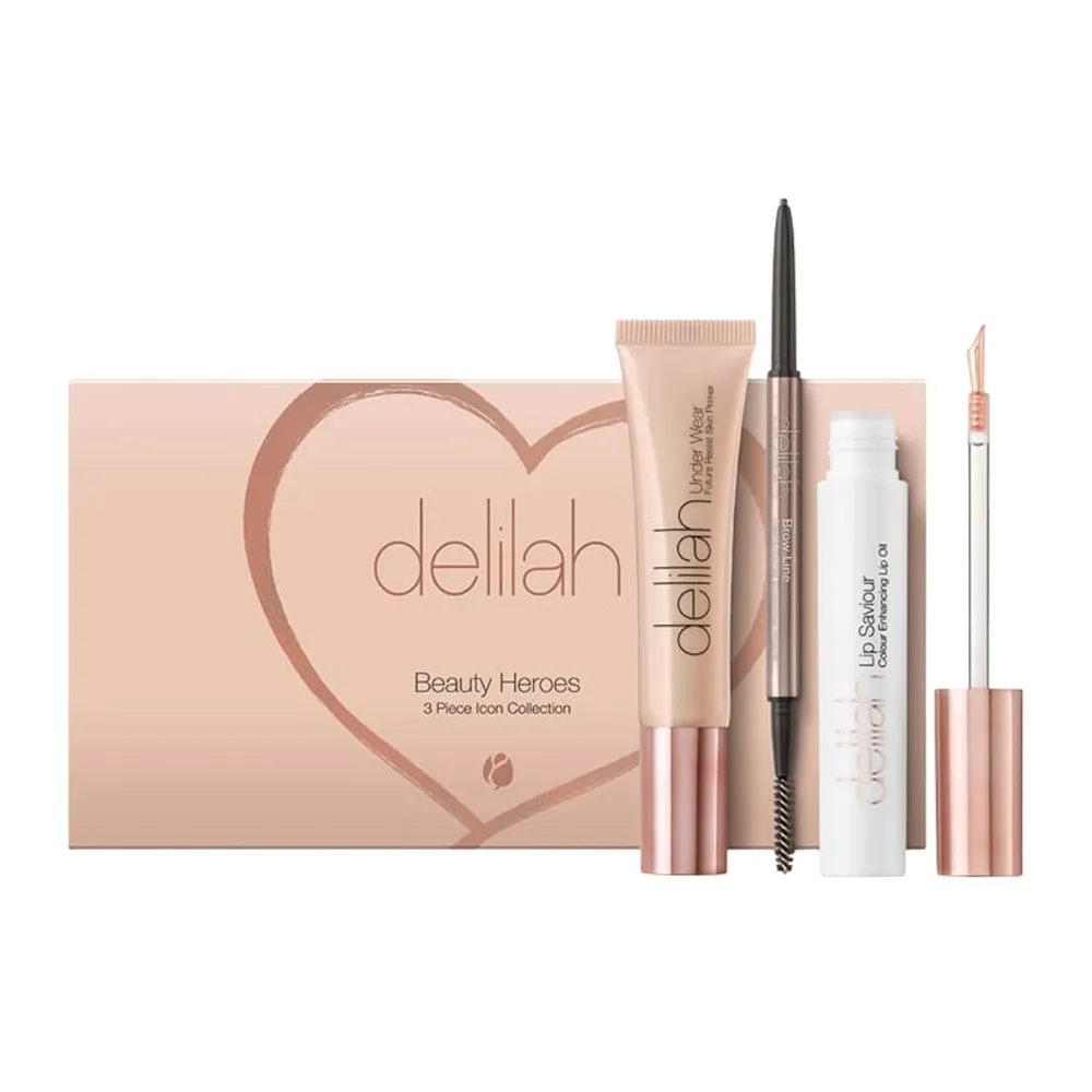 Набор для макияжа Delilah Beauty Heroes: база под макияж, карандаш для бровей и масло для губ