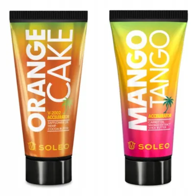 Набор для солярия Soleo, ускоритель загара Mango Tango 150 мл и бронзер Orange Cake 150 мл