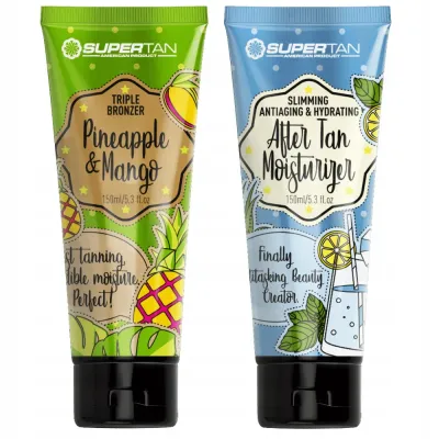 Набор для загара SuperTan Pineapple & Mango, тройной бронзер 150 мл и бальзам после загара 150 мл