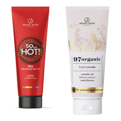 Бронзер для солярия 7suns So Hot Tingle, с эффектом покалывания, 250 мл, с кремом для рук 75 мл